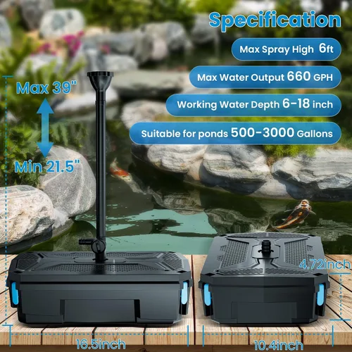 Miniatura 5 de NFESOLAR Kit de filtro de estanque todo en uno, con bomba de agua sumergible de 660 GPH, clarificador UV, filtración de 3 capas para estanques al