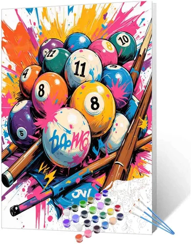 Miniatura 34 de Aihonmin Pintura por números, tema de baloncesto, kit de pintura al óleo para niños y adultos, pintura de dibujo de 16 x 20 pulgadas, pigmento Bola