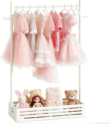 Miniatura 12 de BAMBOOHOMIE Perchero para Ropa de Bebé para Niños Pequeños, Perchero para Ropa de Mascotas con Caja de Almacenamiento y Barra Colgante Ajustable