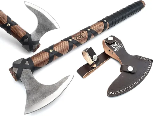 Miniatura 12 de Hacha vikinga forjada a mano de 19 pulgadas, eje de madera de rosa, hacha barbuda de acero al carbono grabada para acampar, regalo vikingo para HACA