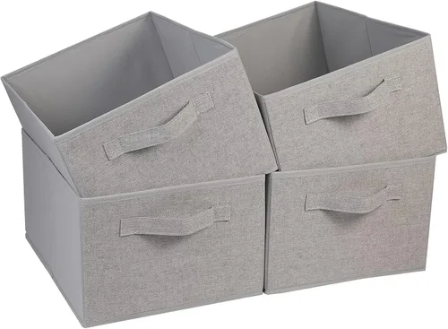 Miniatura 13 de JAKAGO Juego de 4 cestas de almacenamiento de tela rectangulares con asa, organizador plegable de armario para ropa, toallas, ropa de cama, libros
