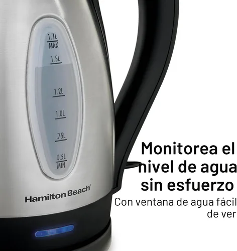 Miniatura 6 de Hervidor eléctrico de acero inoxidable 40885 de Hamilton Beach, 0.45 galones, rojo., Plateado