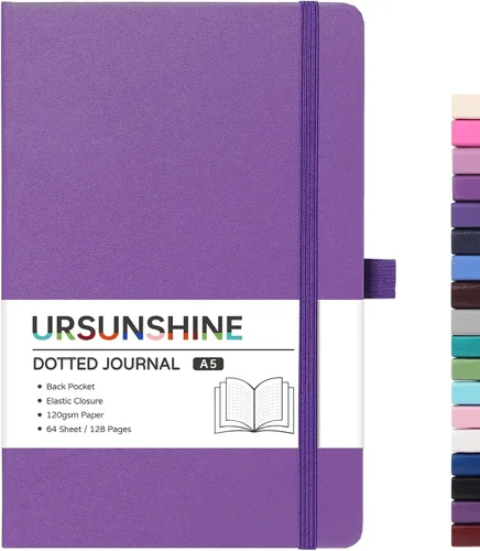 Miniatura 49 de Cuaderno punteado, diario, 5.3 x 8.26 pulgadas, tapa dura, prémium, papel grueso, doble espiral, bandas, cuero negro sintético, lazo para bolígrafo