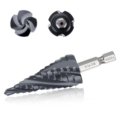 Miniatura 11 de 3 piezas de juego de brocas de paso, broca de paso de 1/4" con vástago hexagonal de acero de alta velocidad con ranuras en espiral, brocas de paso