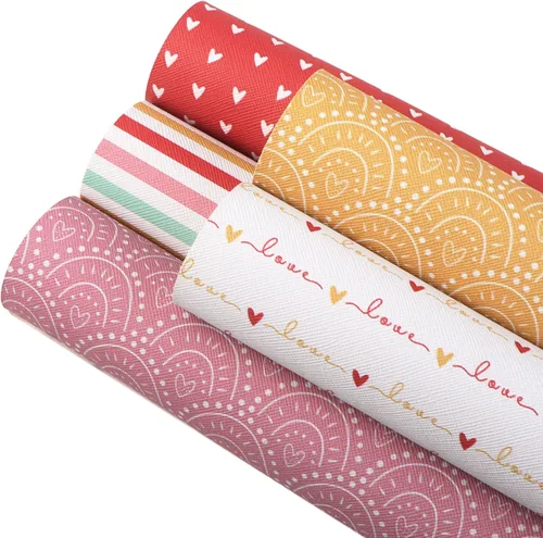 Miniatura 2 de David accessories Hojas de tela de cuero sintético con estampado de corazón arcoíris, 5 piezas de 7.7 x 12.9 pulgadas