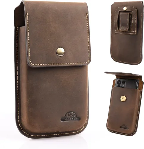 Miniatura 8 de Funda de cuero Topstache para teléfono para hombres - Funda con cierre magnético para iPhone 17/16/15/14/13/12 - Funda de cinturón de cuero con clip