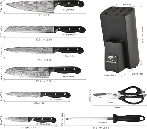 Miniatura 2 de NANFANG BROTHERS 9-Piece Damascus Kitchen Knife Set, 67-Layer VG10 Japanese Steel, Professional Chef Knives with Compact Wooden Block