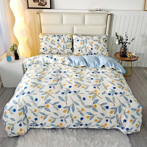 SDIII Funda de edredón floral azul individual con 2 fundas de almohada, no incluye edredón en el interior, funda de edredón vintage de microfibra