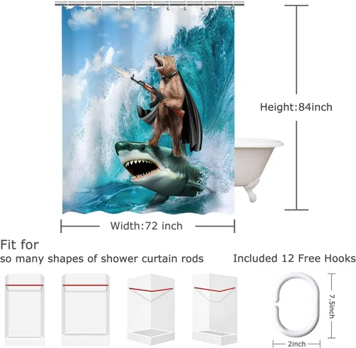 Miniatura 4 de RosieLily Divertido juego de cortina de ducha para niños, diseño de oso y genial, decoración de baño salvaje, 72 x 84 pulgadas Gobear