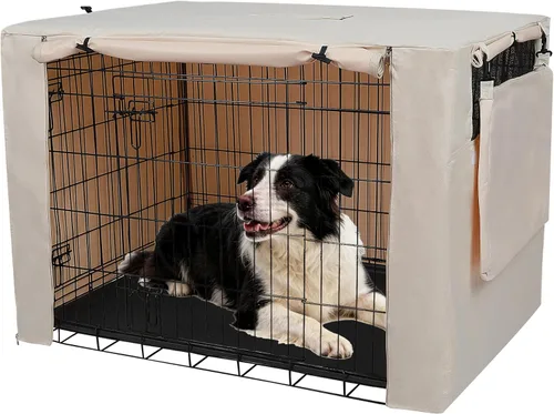 Miniatura 8 de Deblue Cubierta para Jaula de Perro Interior Gris, Cubiertas de Jaula para Mascotas de Poliéster con Privacidad Ajuste Universal para Jaula