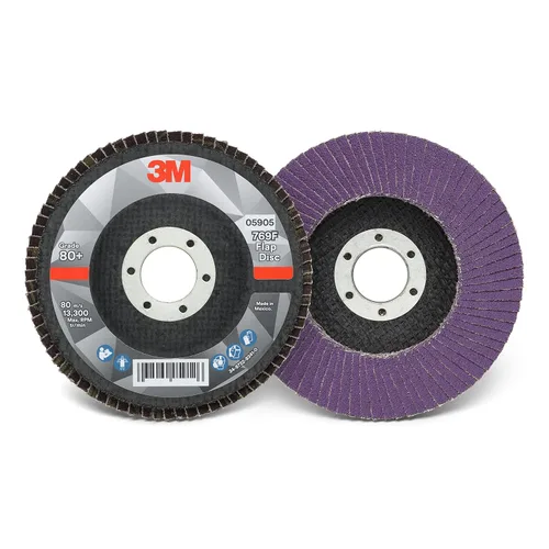 3M Disco de Solapa 769F, Tipo 27, 80+, 4-1/2 in x 7/8 in, Abrasivo de Alto Rendimiento, Disco de Rectificado y Acabado de Grano Cerámico de Forma de
