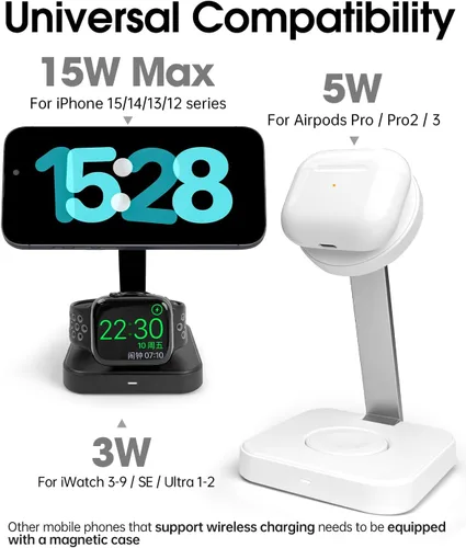 Miniatura 5 de Estación de carga inalámbrica para cargador Magsafe, cargador inalámbrico para iPhone 17/16/15/14/13 Series/Apple Watch/AirPods Pro, soporte