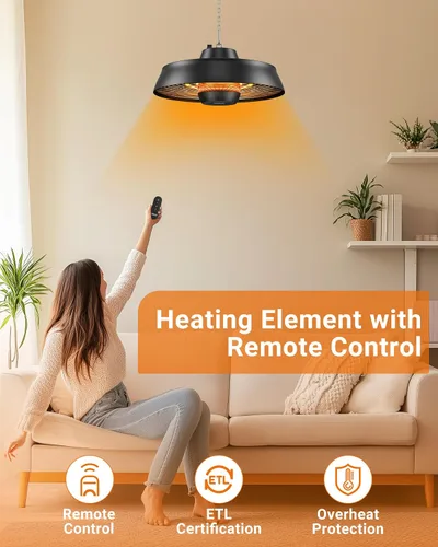 Miniatura 2 de Pasapair Calentador de Patio - Calentador Colgante para Exteriores de 1500W, Calentamiento Rápido de 3S con Control Remoto - Altura Ajustable