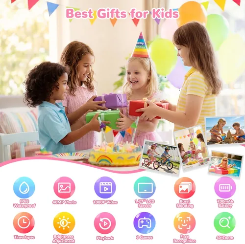 Miniatura 6 de PROGRACE Cámara impermeable para niños - Cumpleaños para niñas de 3 a 12 años, cámara de video HD 1080P submarina para niños, juguetes para piscina