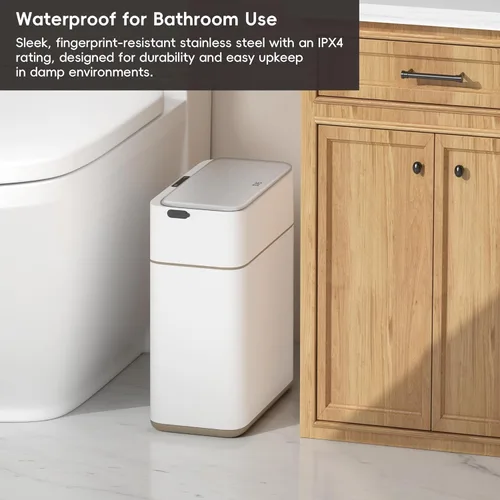 Miniatura 2 de EKO Basurero automático para baño con tapa, cubo de basura sin contacto de 2.1 galones con cubo extraíble, cubo de basura delgado de acero