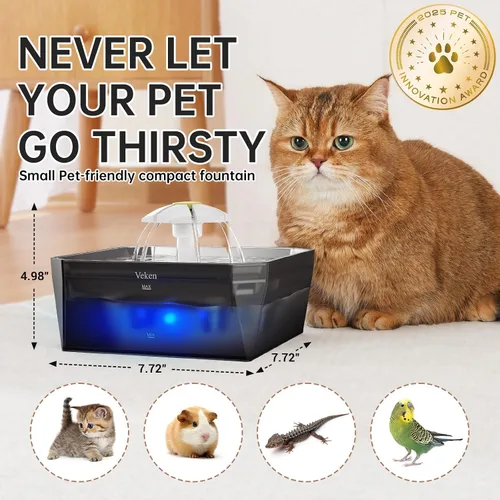 Miniatura 11 de Veken Fuente de agua para gatos pequeña apta para mascotas con bomba silenciosa, fácil de limpiar y montar, mini dispensador de agua para mascotas
