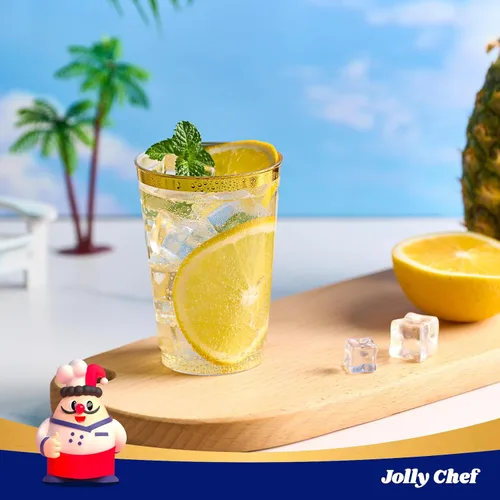Miniatura 3 de JOLLY CHEF Paquete de 100 vasos de plástico dorados de 12 onzas, elegantes vasos desechables con borde dorado, perfectos para el día de Acción