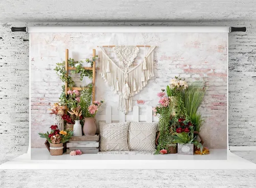 Miniatura 6 de Kate Telón de fondo para fotógrafos bohemio bohemio con flores de primavera para decoración de interiores, 8 x 8 pies