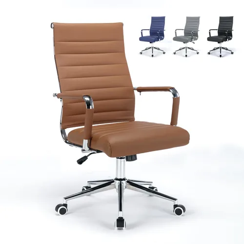 Miniatura 7 de Silla de escritorio de oficina de cuero, sillas de sala de conferencias con ruedas, silla ejecutiva moderna de respaldo alto, ergonómica giratoria