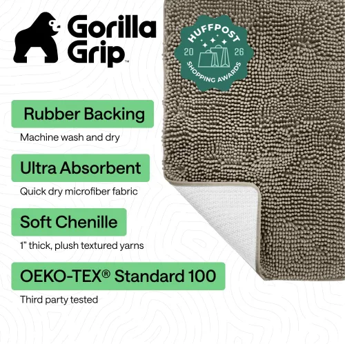 Miniatura 110 de Gorilla Grip - Tapete de baño de felpilla gruesa, suave y absorbente, secado rápido, de microfibra, con reverso de caucho, para piso de ducha, Nube