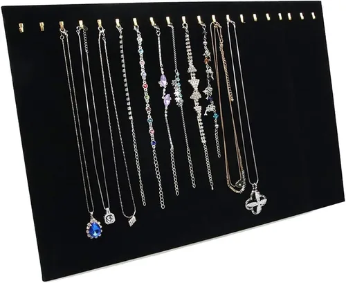 Miniatura 6 de Organizador de joyas de terciopelo mejorado de 15.7 x 13 pulgadas, 20 ganchos, bandeja, bloc, vitrina, vitrina (paquete de 2)