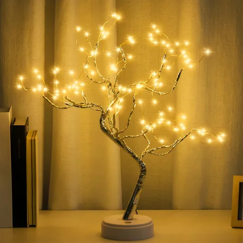 Miniatura 11 de PXBNIUYA Paquete de 2 decoración de habitación, 20 pulgadas, 108 luces LED de árbol bonsái de mesa, lámpara de árbol artificial para bricolaje