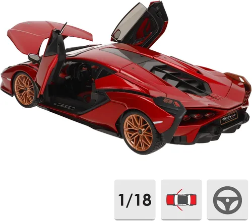 Miniatura 4 de Lamborghini Sian FKP 37 Rojo con ruedas de cobre 118 Modelo de automóvil fundido a presión por Bburago 11046 TY-18-11046R