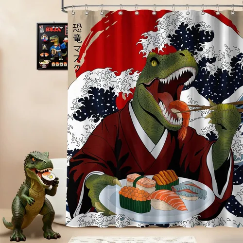 Miniatura 9 de Cortina de ducha estrecha con diseño de gato negro y animé japonés para casa rodante, juegos de decoración de baño, tela impermeable con ganchos, 36