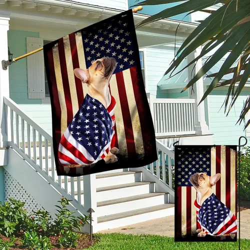 Miniatura 5 de FLAGWIX Banderas de casa de bulldog francés, decoración de perro, bandera estadounidense, 30 x 40, decoración para el hogar, decoración de patio
