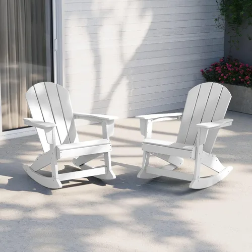 Miniatura 187 de WestinTrends Silla mecedora Malibu de poliéster para exterior/patio Adirondack, Negra