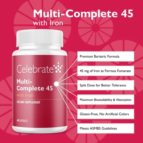 Miniatura 2 de Celebrate Vitamins Multi-Complete Multivitamínico bariátrico con 45 mg de hierro, vitaminas y minerales esenciales diarios para gastrectomía