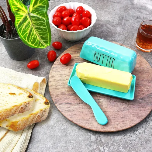 Miniatura 3 de TP Mantequillera con tapa, soporte para mantequilla de melamina para encimera con cuchillo, recipiente para mantequilla con tapa, irrompible