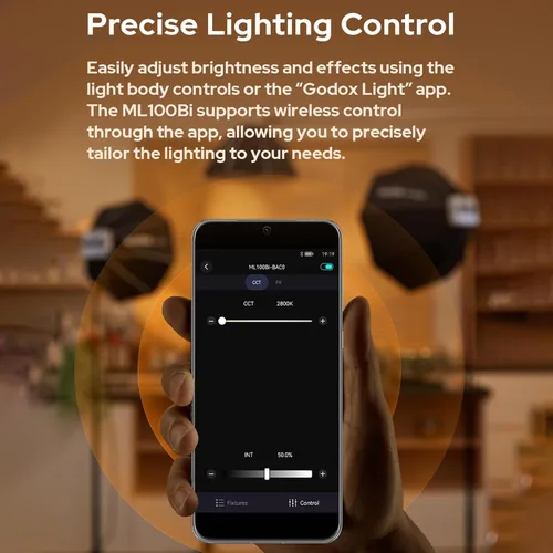 Miniatura 3 de Godox ML100Bi - Luz de video LED de mano de 120 W con reflector de lente de 15 ° 2800K-6500K TLCI 98+/CRI 97+ Fotografía portátil de mano (ML100 Bi)
