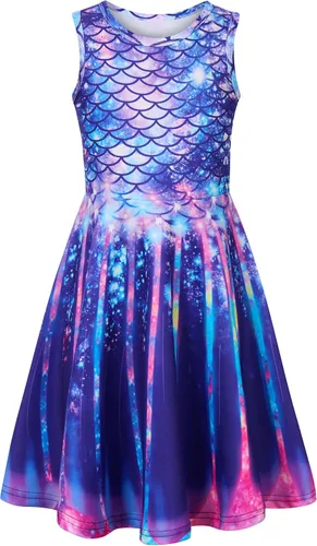 Miniatura 17 de Funnycokid Vestido de Sirena para Niñas, Sin Mangas, de Verano, para Cumpleaños, de Fiesta con Volantes, Ropa de 4 a 13 Años