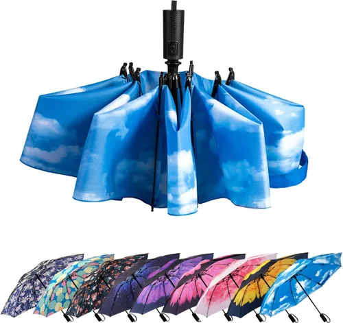 Miniatura 77 de LANBRELLA Paraguas plegable inverso compacto paraguas de viaje a prueba de viento automático