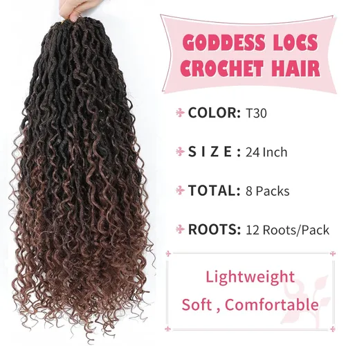 Miniatura 107 de Alicoco Goddess Locs Cabello de Ganchillo 12 Pulgadas 8 Paquetes Rastas Sintéticas de Ganchillo Para Mujeres Rastas Suaves Boho Pre-enrolladas River