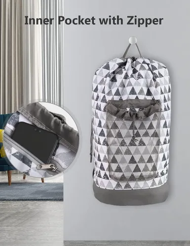 Miniatura 4 de Dalykate Mochila Bolsa para Lavandería, Mochila para Lavandería con Correas para el Hombro y Bolsillo de Malla, Bolsa Cesto para Ropa de Nailon