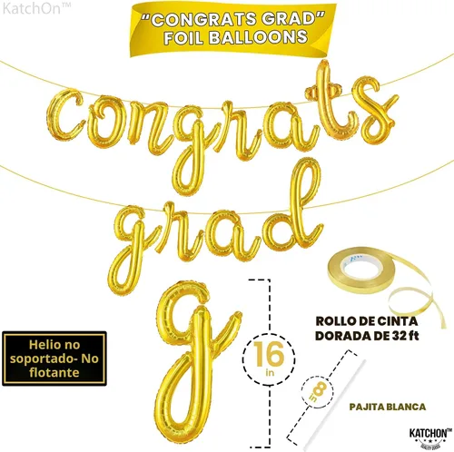 Miniatura 4 de Decoraciones de graduación 2026 Cartel de globos dorados de graduación de felicitaciones – Guión, 16 pulgadas Globo de graduación