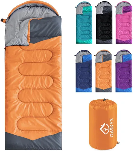 Oaskys - Saco de dormir para acampar, para 3 estaciones, clima cálido y fresco, verano, primavera, otoño, ligero, resistente al agua, para adultos y