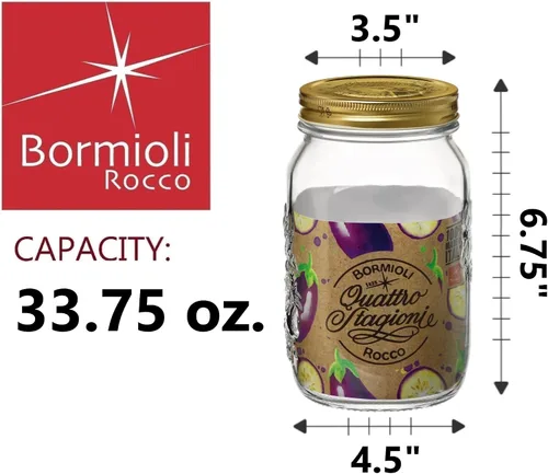 Miniatura 2 de Bormioli Rocco Quattro Stagioni Frasco Mason Transparente Hermético, 8.5 Oz. Hecho de Vidrio Duradero Apto para Alimentos, Fabricado en Italia.