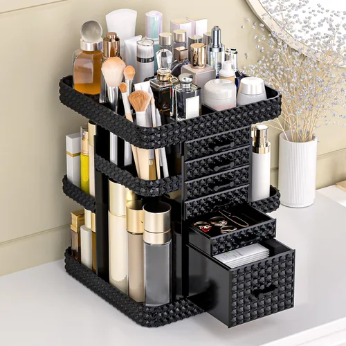 Miniatura 5 de Organizador de maquillaje giratorio de 360 grados para tocador, organizador grande para el cuidado de la piel con 6 cajones, organizador