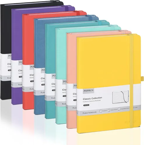 Miniatura 9 de POPRUN - Cuadernos de diario rayados A5, cuaderno de tapa dura de cuero grueso para escritura, trabajo de negocios, viajes, escuela, universidad