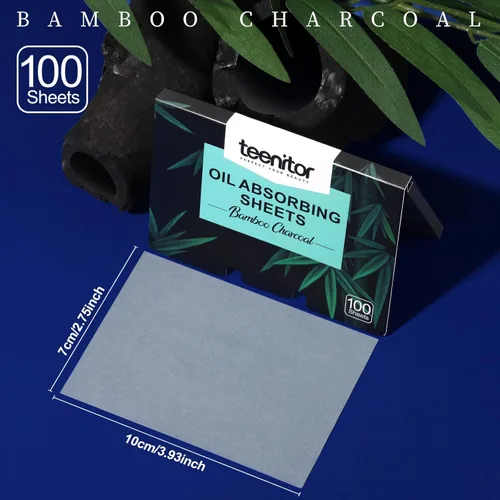 Miniatura 2 de Teenitor Papel secante de carbón de bambú, 1200 hojas absorbentes de aceite para piel grasa, cara y película de control de aceite