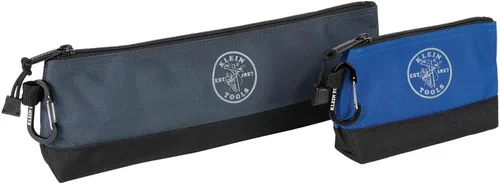 Klein Tools 55559 - Bolsa de herramientas con cremallera de pie y mosquetones, bolsas de utilidad de 7 pulgadas azul y 14 pulgadas gris con fondo