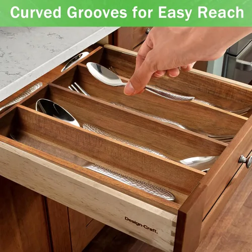 Miniatura 6 de Greenual Organizador de cubiertos de madera de acacia de 10 pulgadas, organizador de utensilios de cocina, bandeja para cajón y cubiertos