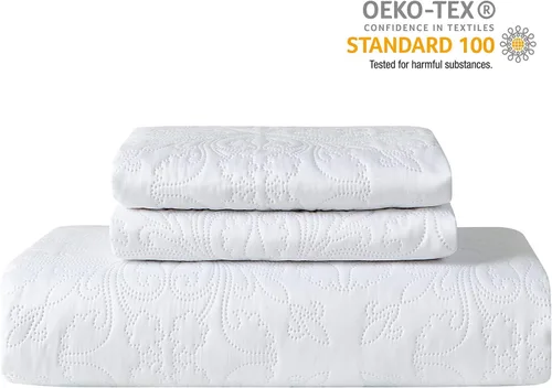 Miniatura 7 de Hansleep - Juego de colcha blanco tamaño queen, colcha de ultrasonido barroca para todas las estaciones, juego de ropa de cama de edredón suave
