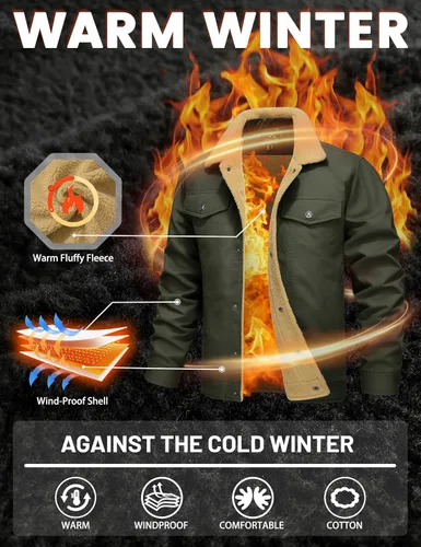 Miniatura 4 de MAGCOMSEN - Chaquetas de invierno para hombre, gruesas, con forro polar térmico, chaquetas forradas de algodón cálido tipo sherpa, con múltiples
