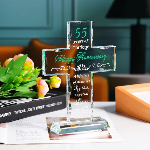 Miniatura 7 de YWHL Regalos de cruz de cristal para aniversario de boda para mujeres y hombres, regalo religioso de aniversario de 55 años para parejas, grabado