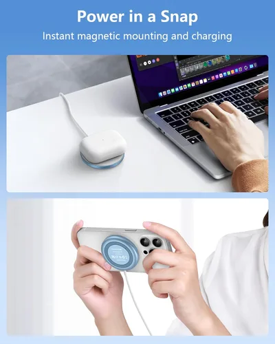 Miniatura 4 de NANAMI Cargador inalámbrico magnético con adaptador PD de 20 W, para MagSafe iPhone 17/16/15/14/13/12 Series y AirPods 3/2/Pro/Pro 2, base Azul