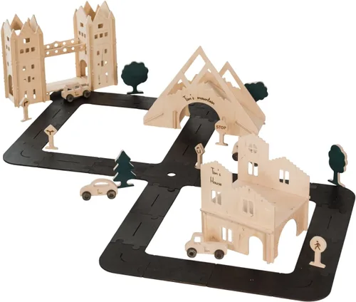 Pista de madera personalizada para niños – tamaño M para niños pequeños – Autos de juguete de madera – Carros de juguete de madera, puente de